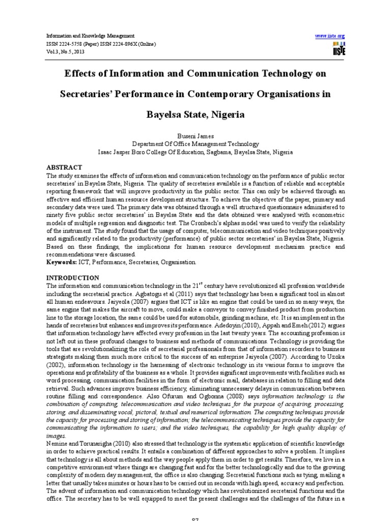 ICT Impact on Secretaries' Performance in Nigeria | PDF | Coefficient ...