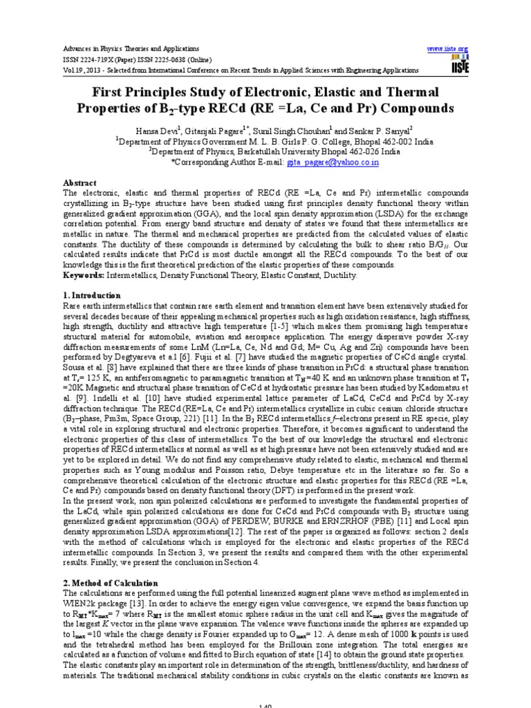 First Principles Study of RECd Properties | PDF | Young's Modulus ...