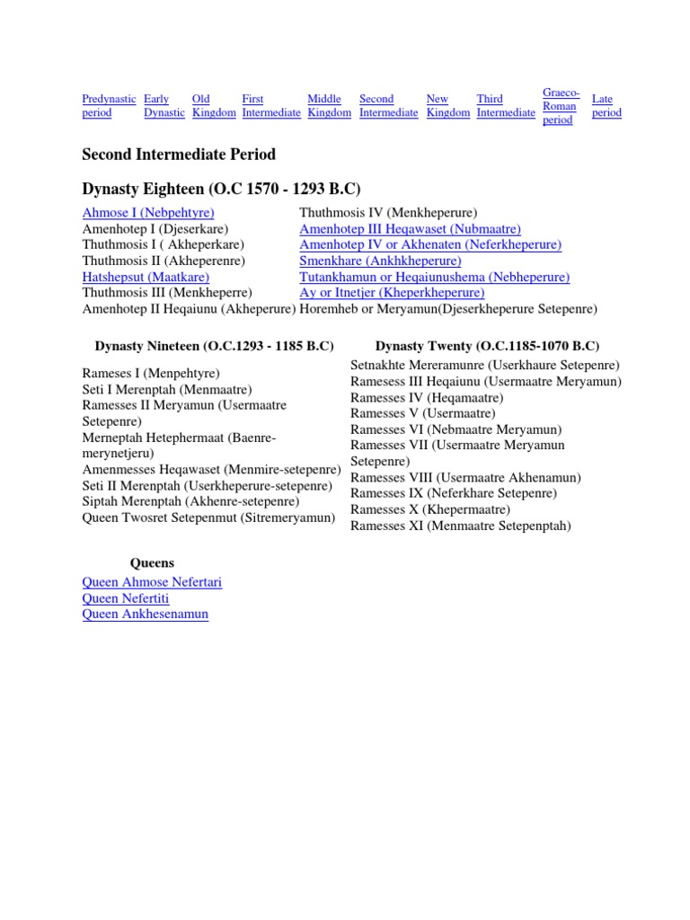 Timeline of Ancient Egyptian Dynasties | PDF | Social Science | History