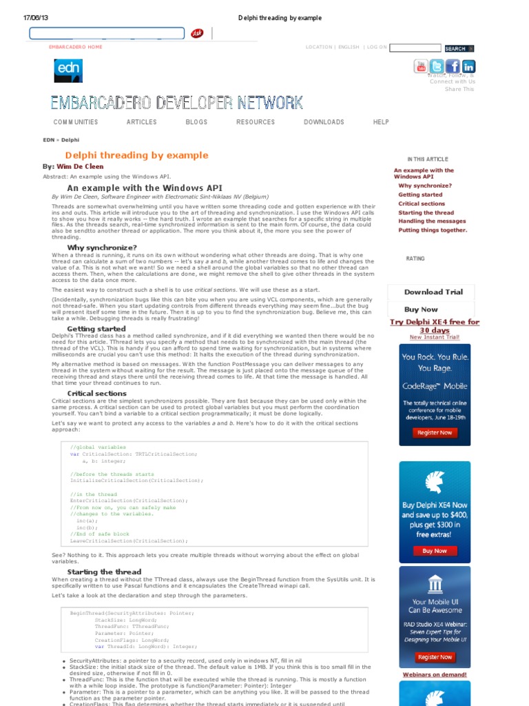 Delphi Threading by Example | PDF | Thread (Computing) | Application ...
