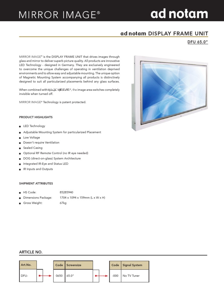 Ad Notam Display Frame Unit: Product Highlights | PDF | Hdmi | Light ...