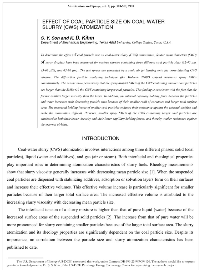 1998 - Effect of Coal Particle Size | PDF | Aerosol | Drop (Liquid)