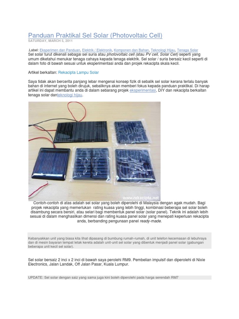 Panduan Praktikal Sel Solar (Photovoltaic Cell)