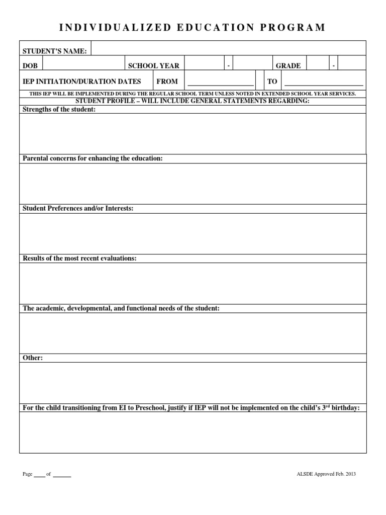 Blank IEP Template for Special Education | PDF | Individualized ...