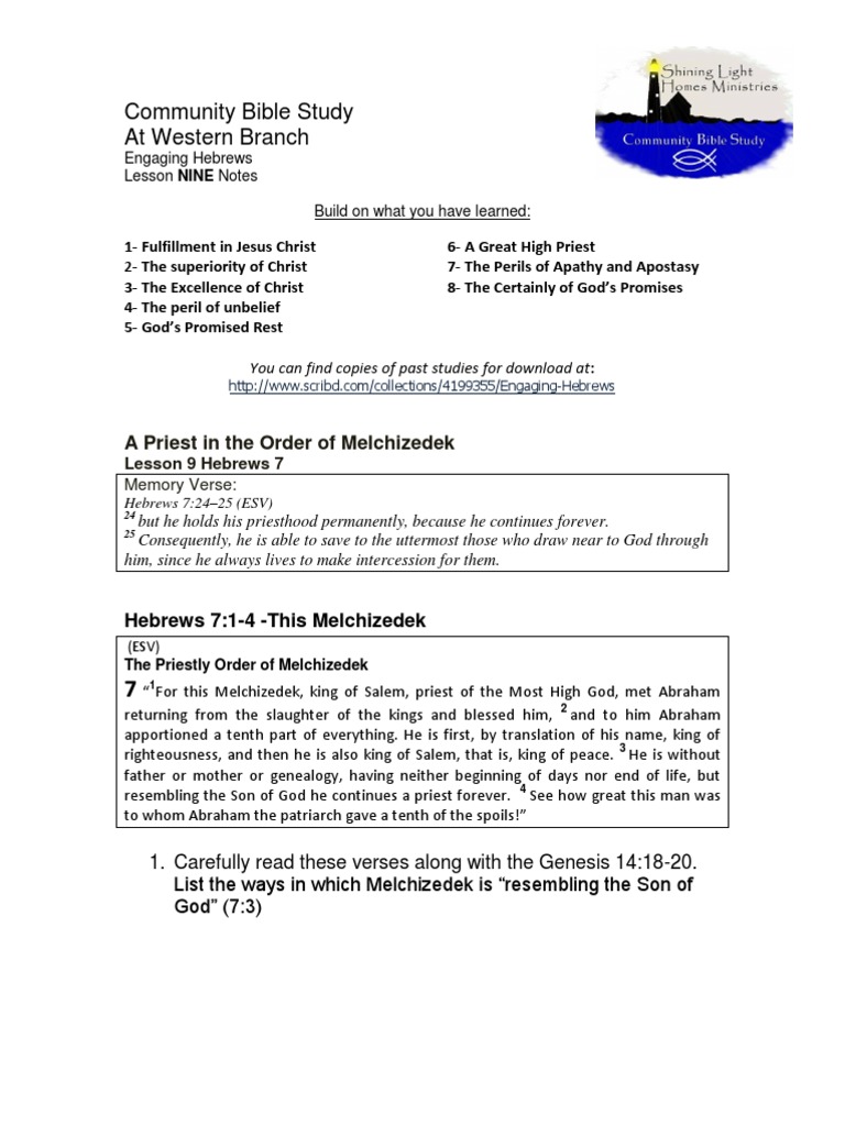 A Priest in The Order of Melchizedek-Lesson 9 | PDF | Hebrew Bible ...