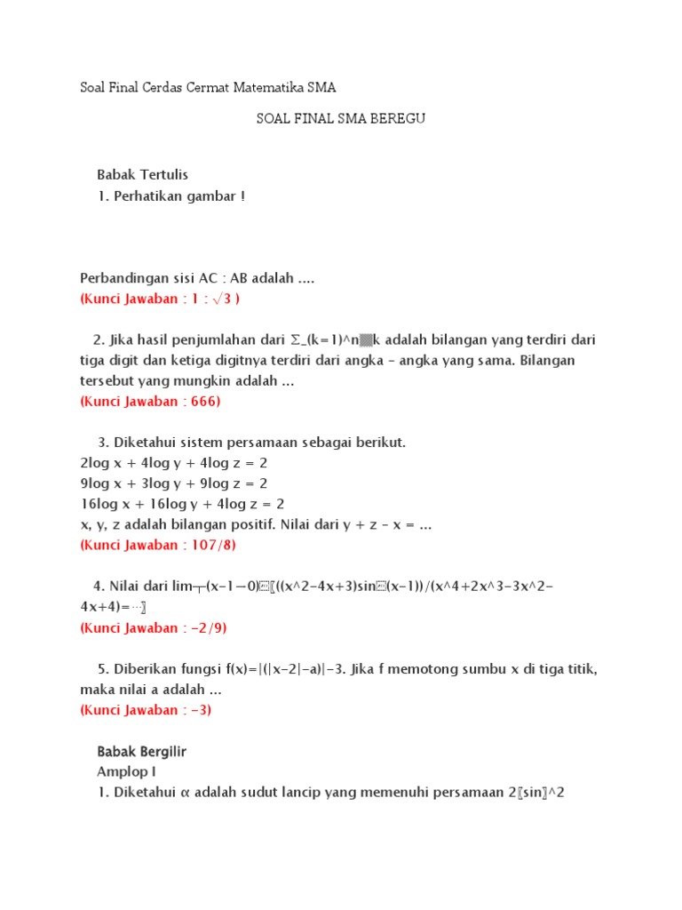 Contoh Latihan Soal Contoh Soal Cerdas Cermat Matematika