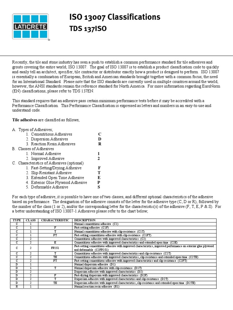 ISO 13007 Classifications | Download Free PDF | Adhesive | Conservation ...