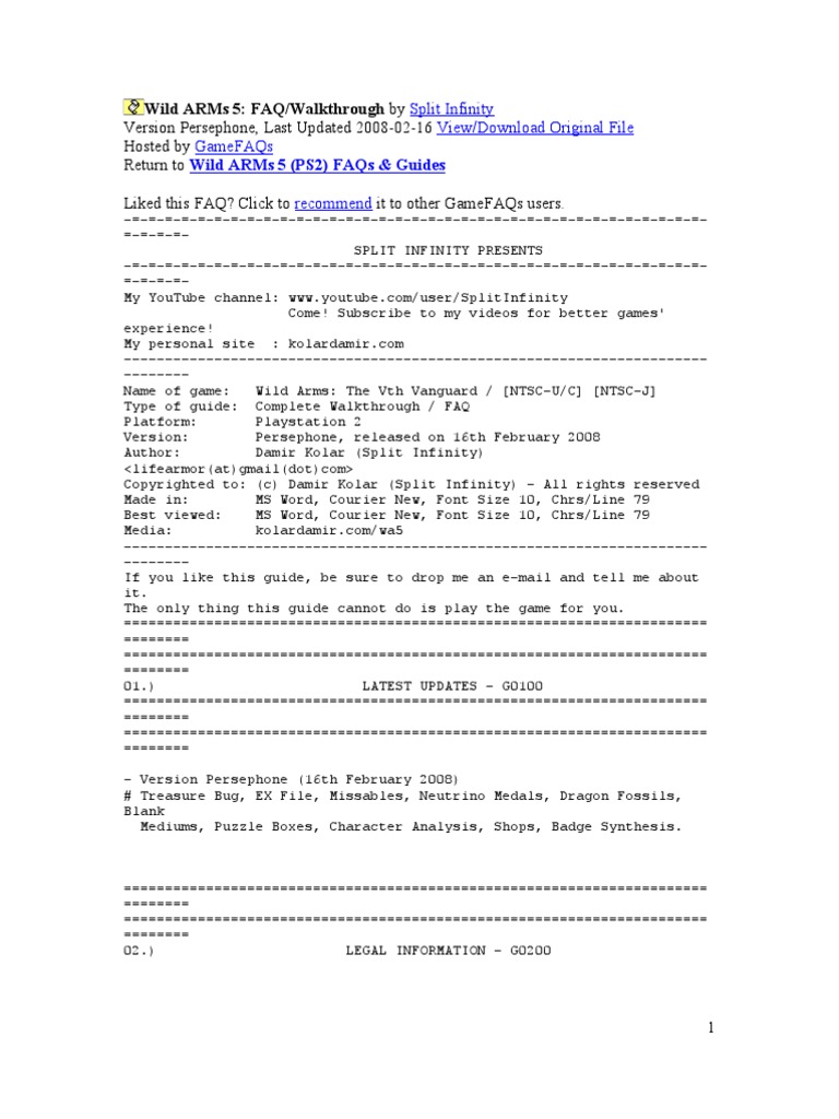 Wild ARMs 5 | PDF | Strategy Guide | Menu (Computing)
