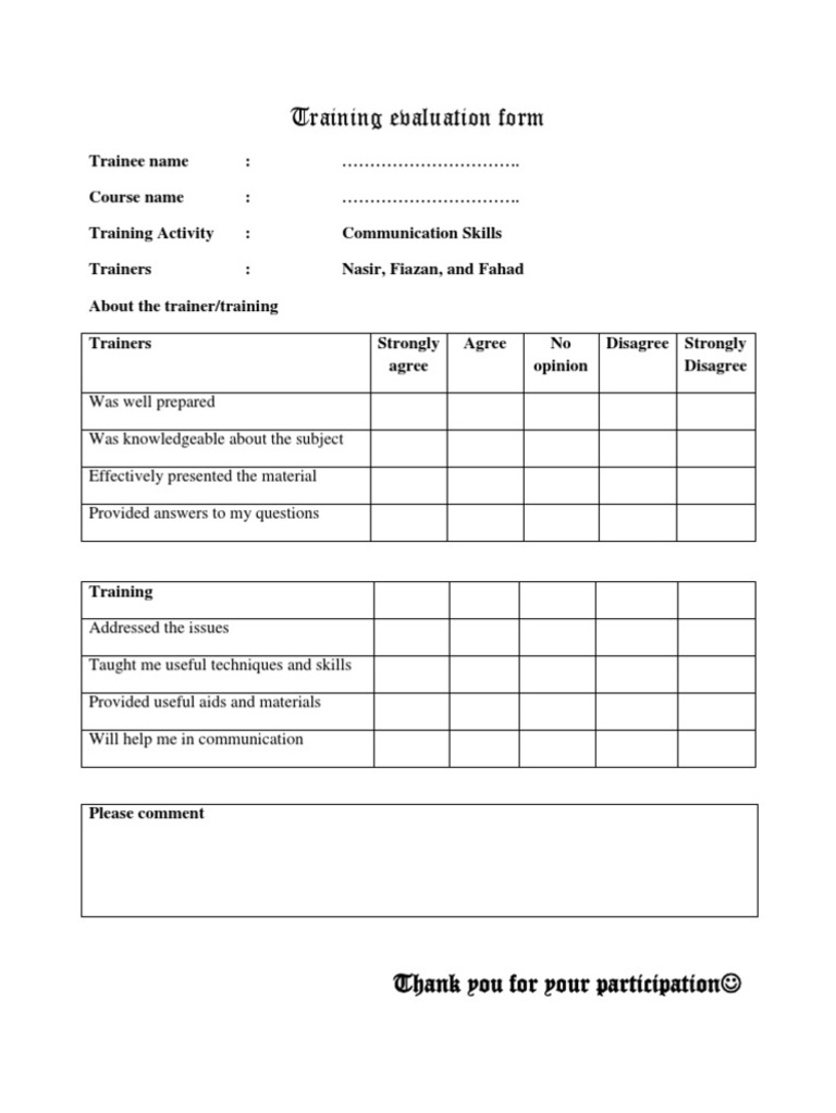 Training Evaluation Form Template | PDF