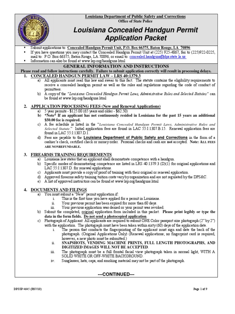 Concealed Carry Form Louisiana | PDF | Concealed Carry In The United ...