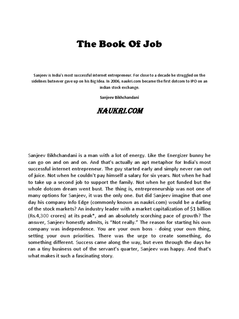 The Book of Job - Naukri - Com (Full Story) | PDF | Sales | Internet