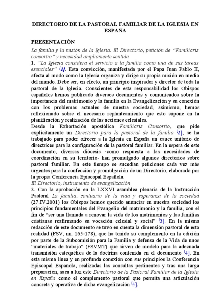 Directorio de Pastoral Familiar en España | PDF | Iglesia Católica | Verdad