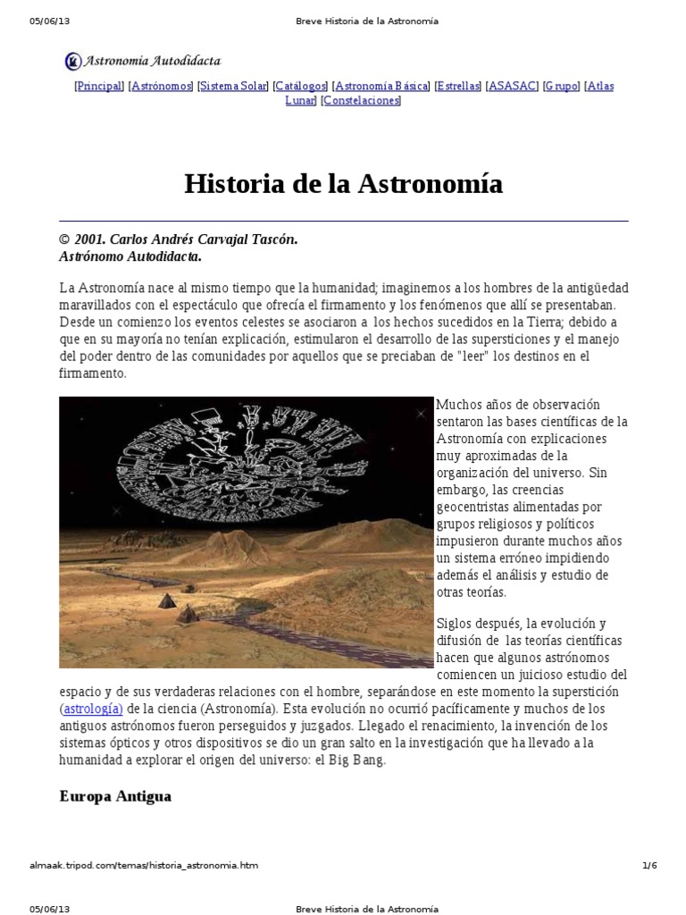 Breve Historia de la Astronomía | PDF | Astronomía | Ptolomeo