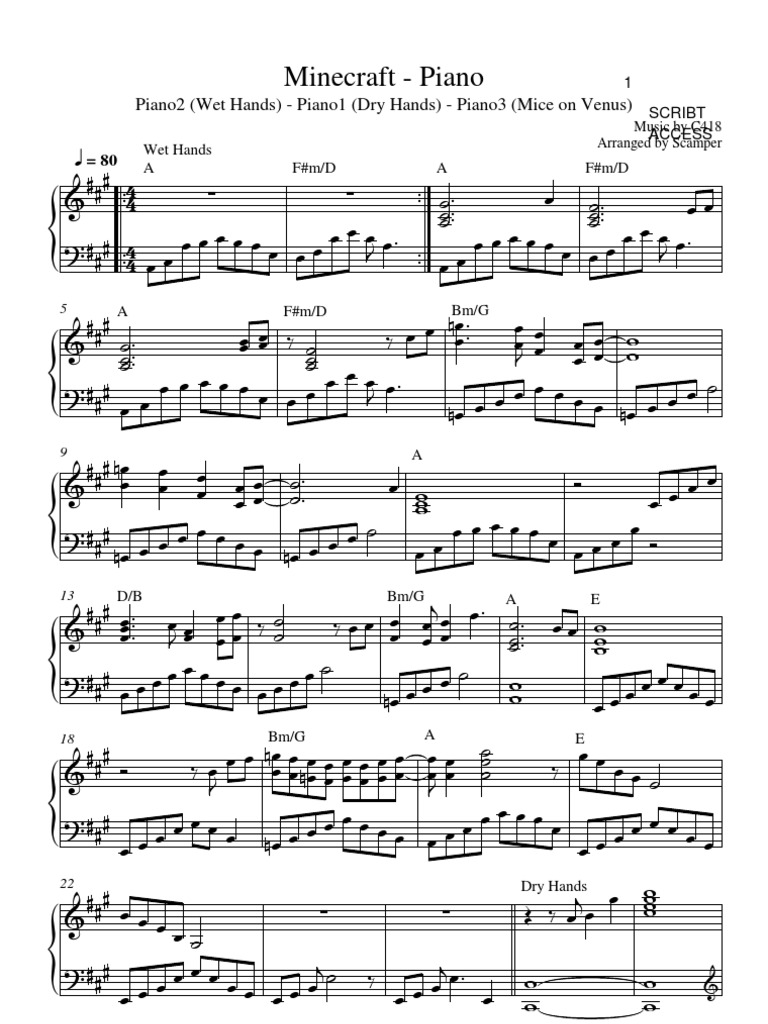 Minecraft Piano Sheet Music