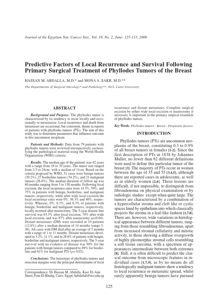Phyllodes Tumors of The Breast Prognostic Factors | PDF