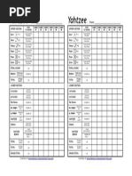 Yahtzee Score Sheets