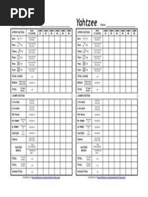 Yahtzee Score Sheets