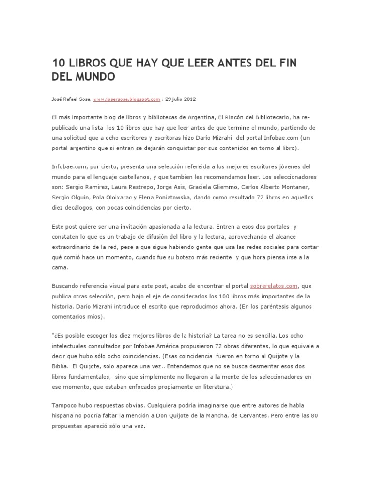Los Mejores 10 Libros Del Mundo Para Leer - Leer un Libro