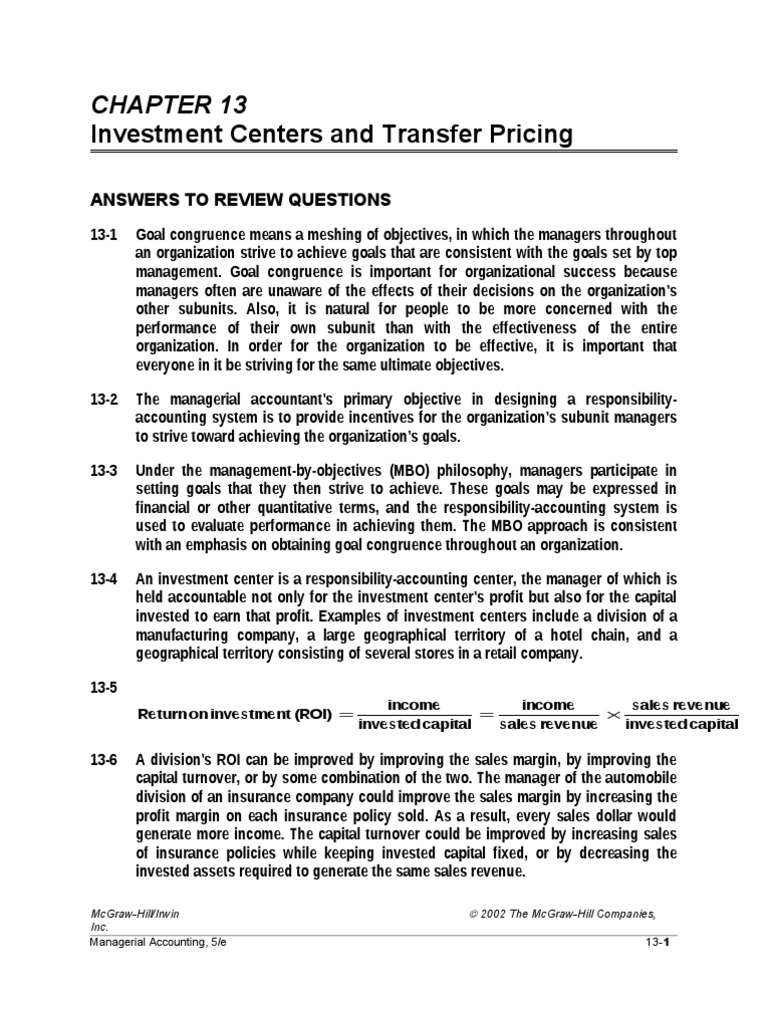 Solutions Solution Manual chapter 13 Hilton Plat | Revenue | Return On  Investment