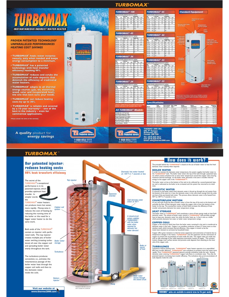 Specifications Turbomax Water Heating Boiler