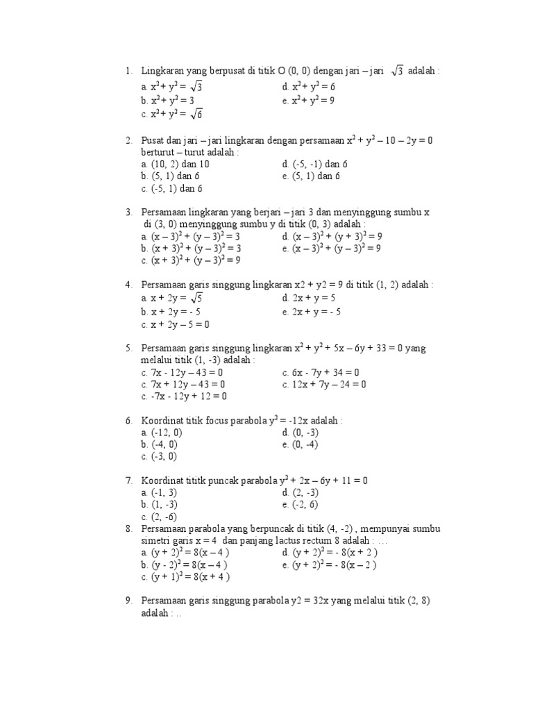 Soal Irisan Kerucut 1