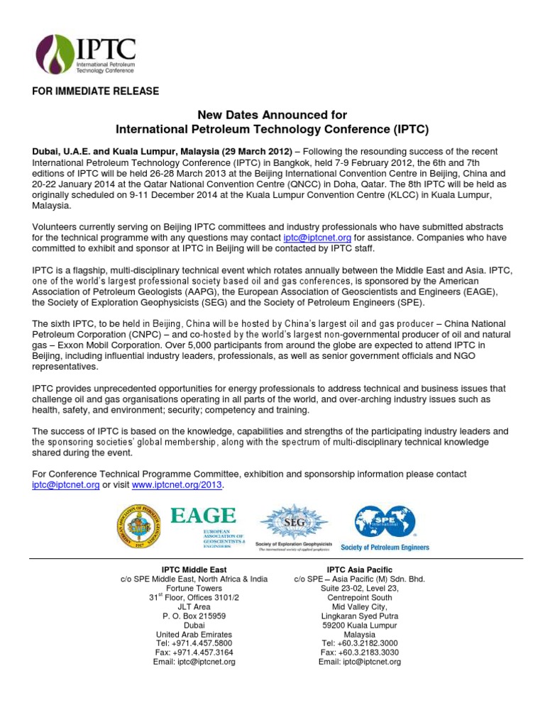 IPTC 2013-2014 Dates Announced | PDF | Energy And Resource | Nature
