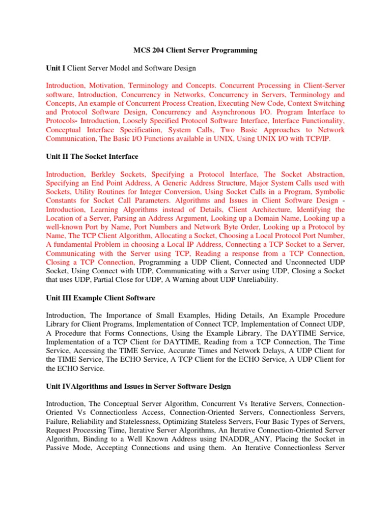 MCS 204 Client Server Programming | PDF | Network Socket | Transmission ...