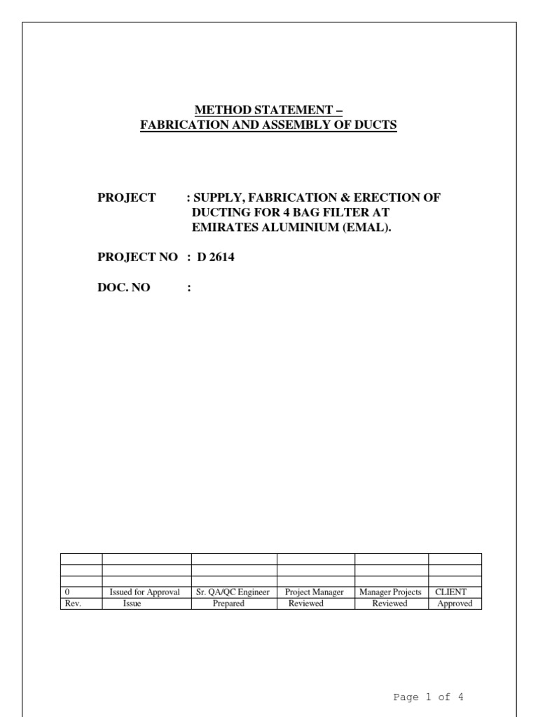 Duct Fabrication and Assembly Method Statement | PDF | Metal ...