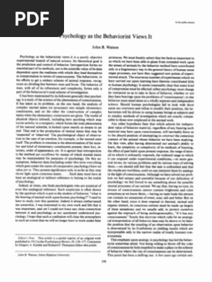 Psychology As The Behaviorist Views It Pdf