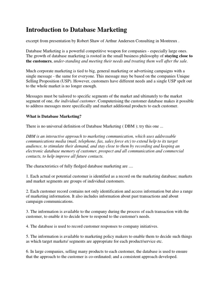 Understanding Database Marketing Strategies | PDF | Sales | Marketing ...