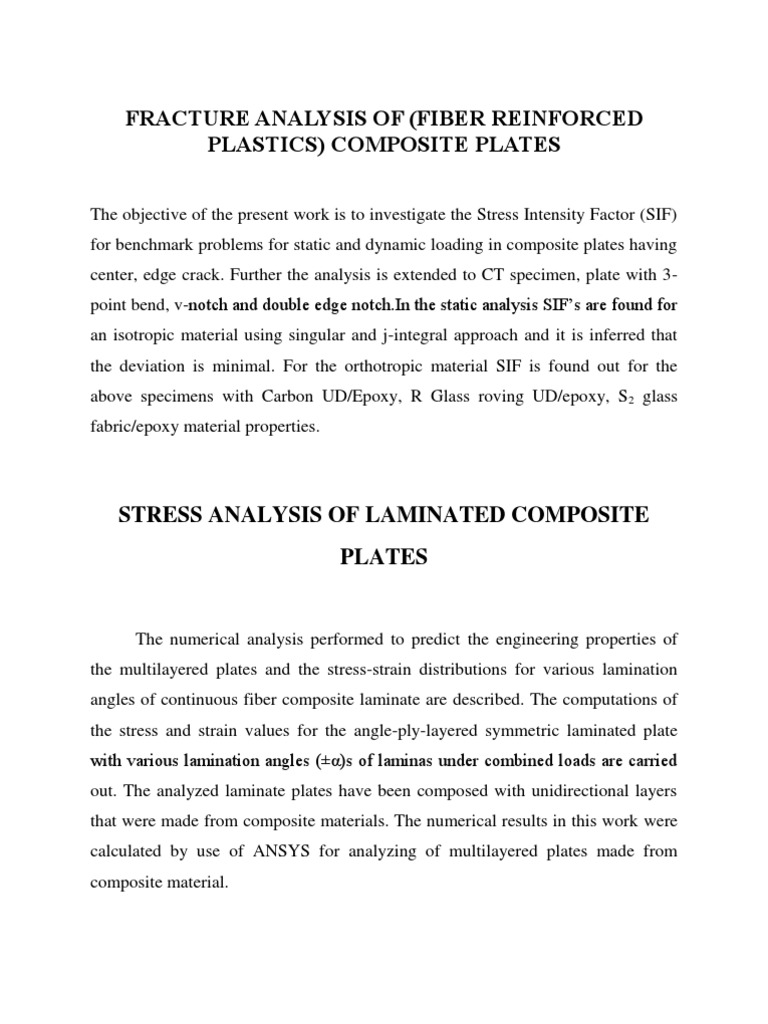 Fracture Analysis of (Fiber Reinforced Plastics) Composite Plates | PDF ...