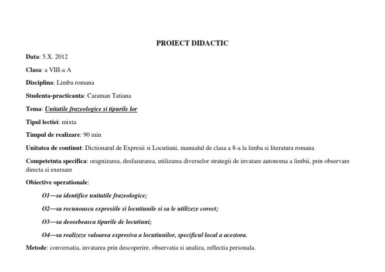 Proiect De Lectie