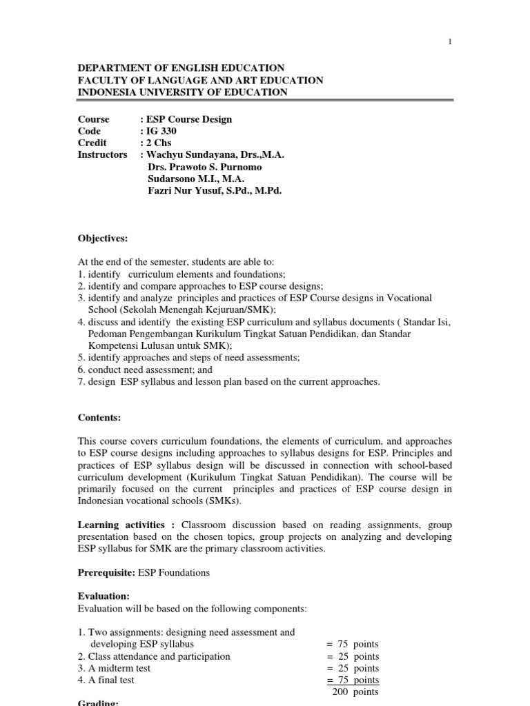 ESP Course Design for Vocational Schools | PDF | Curriculum | Program ...