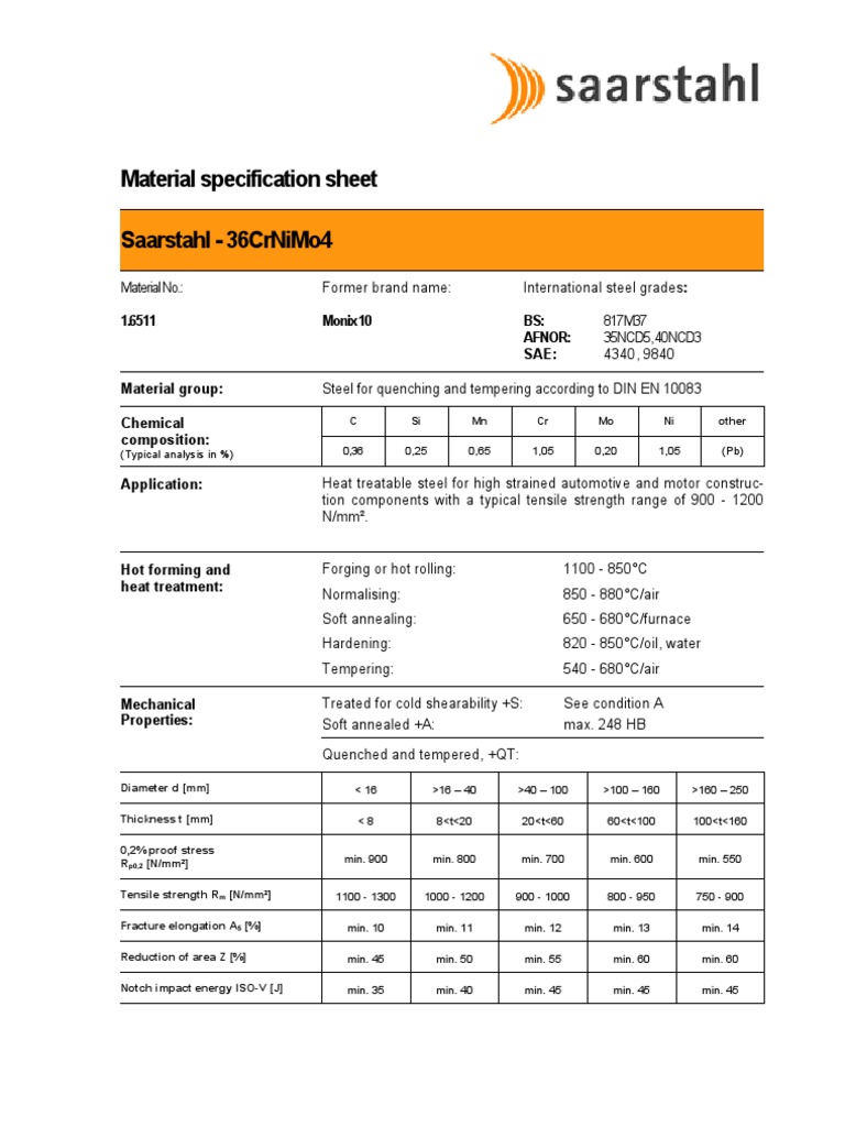 36CrNiMo4 Steel Specification Sheet | PDF