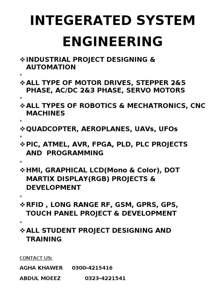 Integerated System Engineering: Agha Khawer 0300-4215416 Abdul Moeez ...
