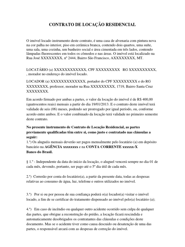 Modelo Contrato Da Casa PDF Lei das Obrigações Aluguel