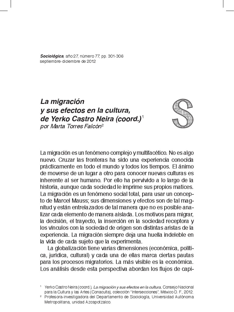 Efectos culturales de la migración | PDF | Migración humana | Sociedad