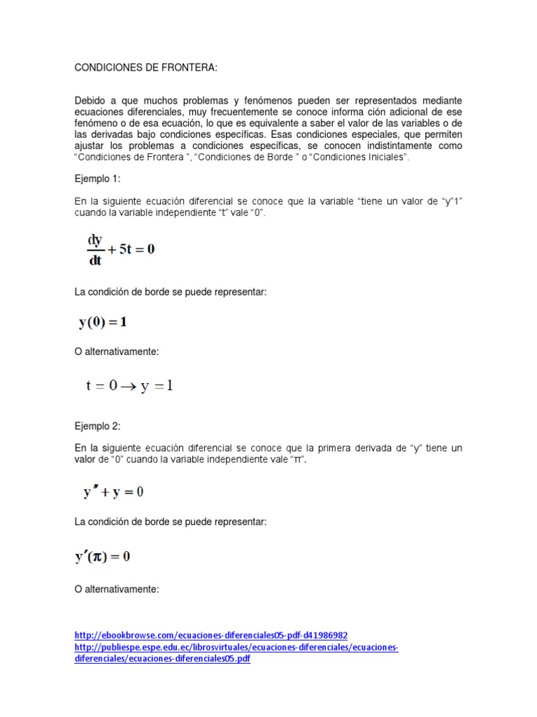 Condiciones de Frontera | PDF | Ecuaciones diferenciales | Ecuaciones