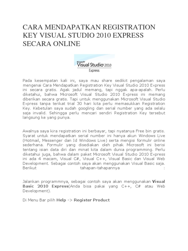 Cara Mendapatkan Key VS 2010 Express | PDF | Karier & Perkembangan