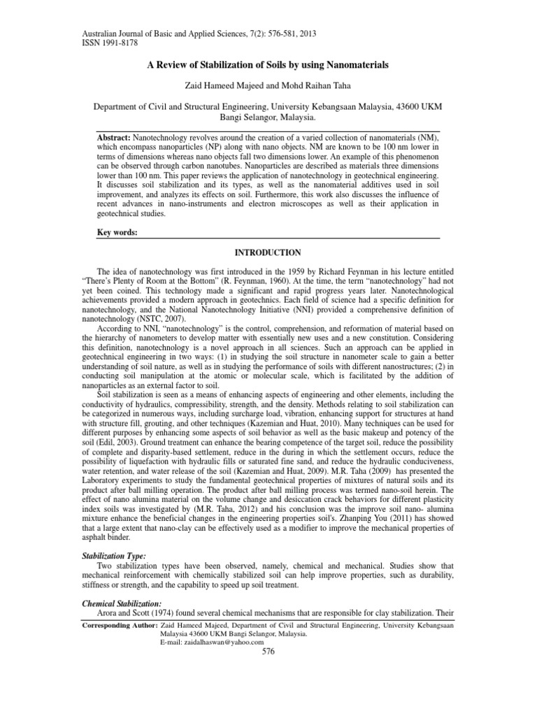 A Review of Stabilization of Soils by Using Nanomaterials | PDF ...