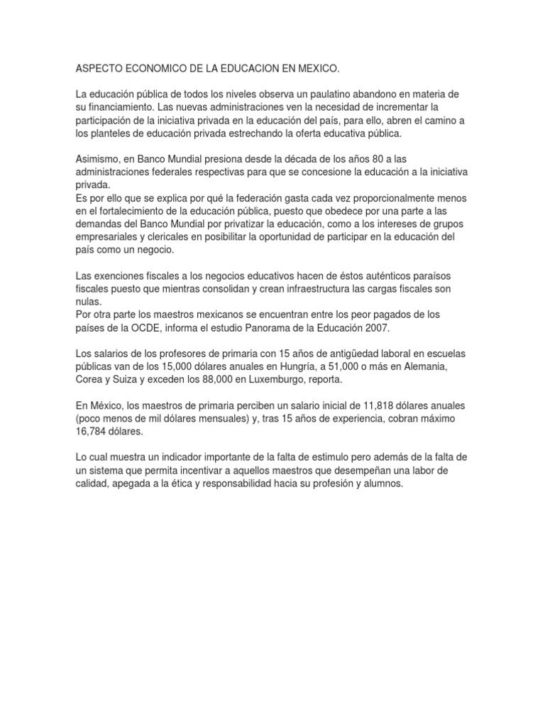 Aspecto Economico de La Educacion en Mexico | PDF | Jardín de infancia ...