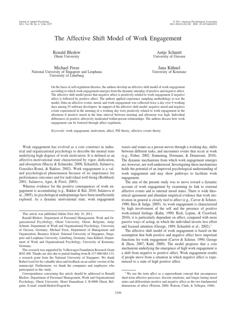 The Affective Shift Model of Work Engagement | PDF
