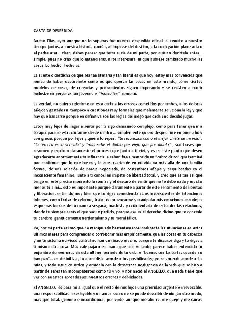 Carta de Despedida  Moralidad  Mujer