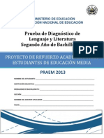 Prueba de diagnóstico de  Lenguaje y Literatura  Segundo Año de Bachillerato - 2013