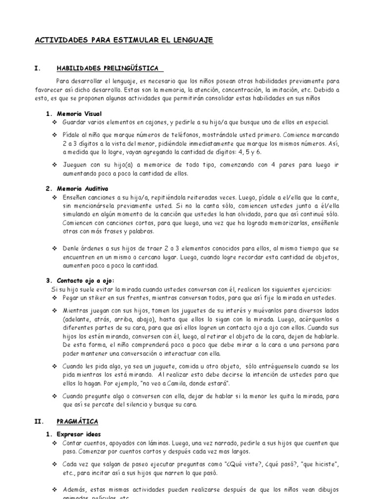 Actividades para Estimular El Lenguaje | PDF | Sílaba | Juguetes