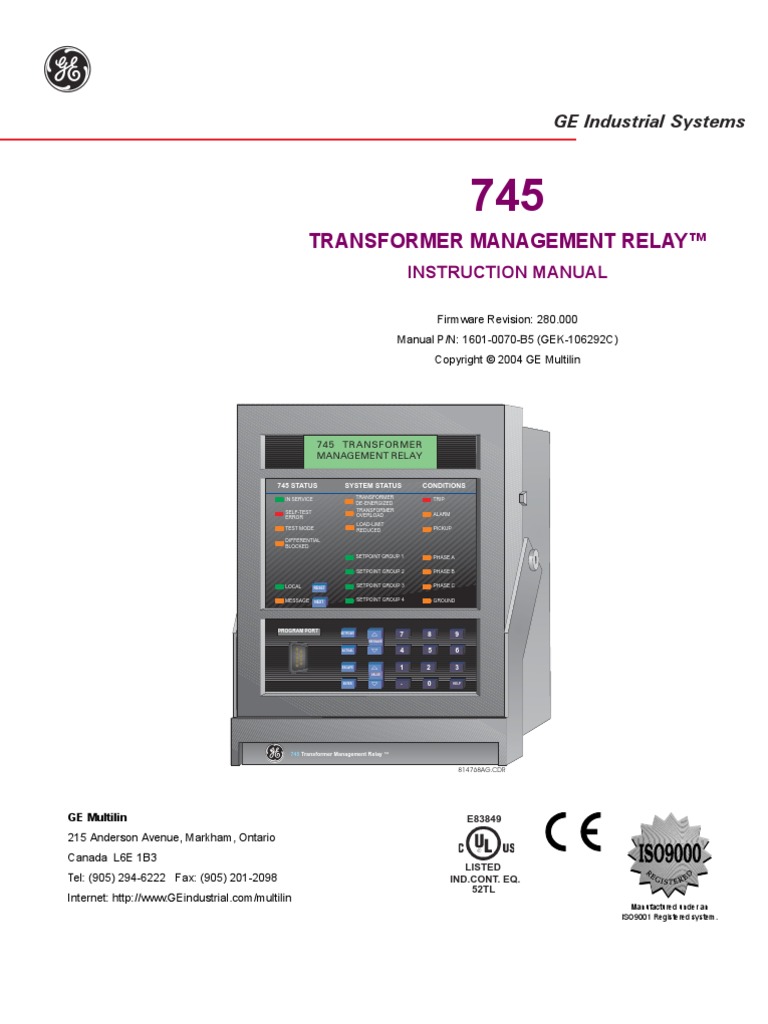 GE Transformer Management Relay Instruction Manual (Hay) | Relay |  Transformer