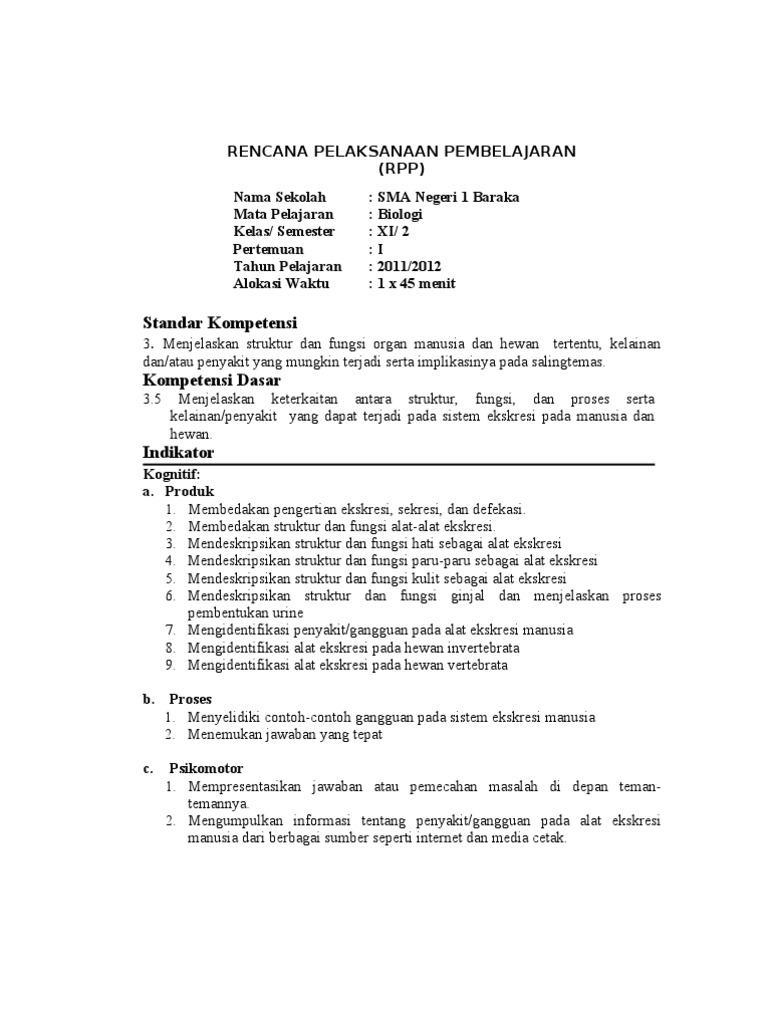 Rpp Sistem Ekskresi