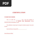 Certificate of Employment Format