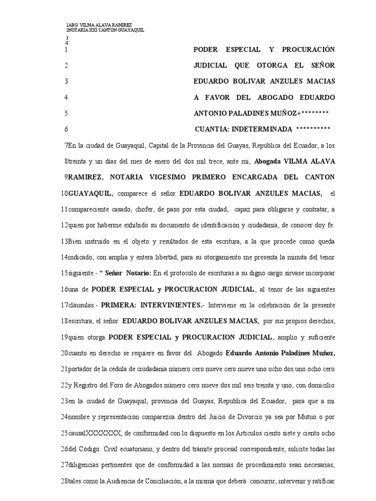 Poder Procuracion Divorcio Matrimonio Ecuador