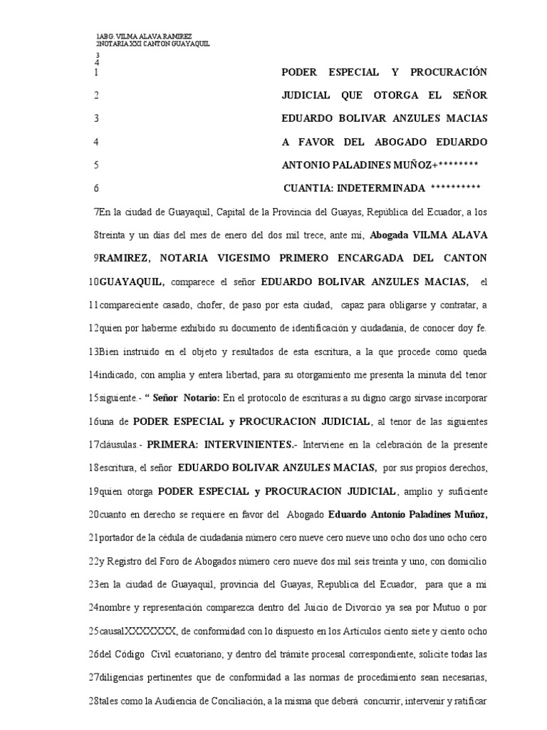 Poder Procuracion Divorcio | PDF | Matrimonio | Ecuador